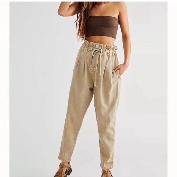 Free People Margate Belted Paper Bag Pants Tan Size XS - Picture 8 of 8
